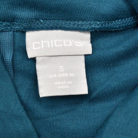 Chico's Size 3 Blue Pima Cotton Blouse - Preowned Mock Neck US Size XL - Picture 8 of 8